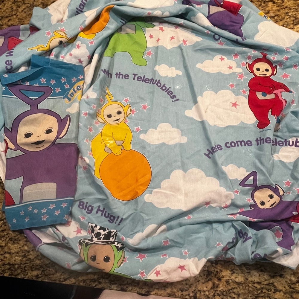 Vintage 1998 Teletubbies Fitted Sheet 1 Pillow Case Blue Twin Bedding Ragdoll